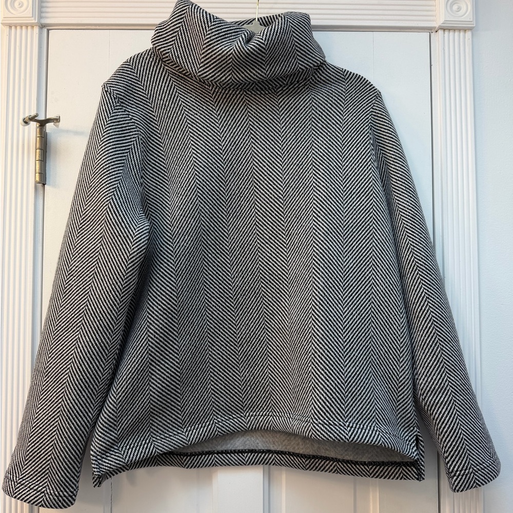 J. Crew Black and White Herringbone Cowl Turtleneck Sweater